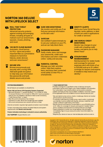 Norton 360 with Lifelock PC/IOS 1 Year-Digital Download