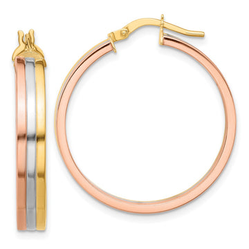 14K Leslie's Women's 4.5mm Three-Row Left Right Hoop Earrings in 14K Three-Tone Gold