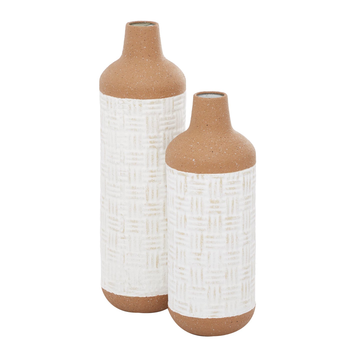 UMA Enterprises Bohemian Cylinder Metal Vase ( Set of 2) - White