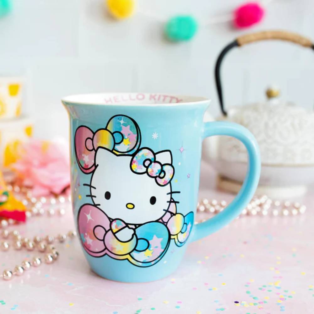 Sanrio Hello Kitty Pastel on Rainbow Wide Rim 16 oz Ceramic Mug - Blue