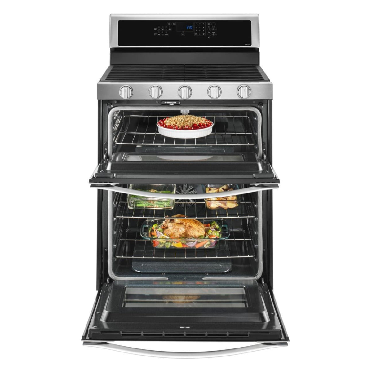 Whirlpool WGG745S0FS 6 cu. ft. Self-Cleaning Freestanding Double Oven Gas Convection Range - Silver