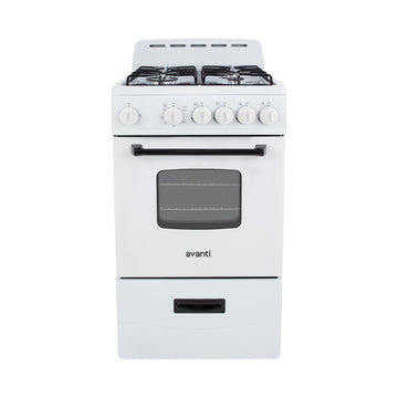 Cocina a gas independiente Avanti GR2011CW de 20" con horno de 2,1 pies cúbicos, color blanco