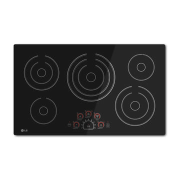 Cocina eléctrica LG LCE3610SB de 36" con superficie lisa radiante, 5 elementos, controles táctiles suaves y zona de calentamiento, color negro