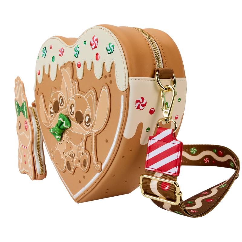 Loungefly Stitch Scented Angel & Stitch Gingerbread Heart Crossbody Bag With Coin Bag - Multicolor