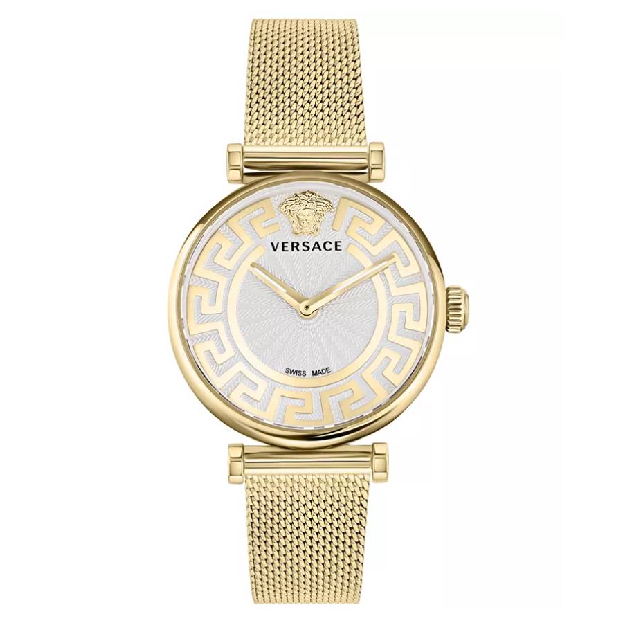 Versace Greca Chic Women's 35mm Gold Bracelet Watch - Silver-Tone Dial