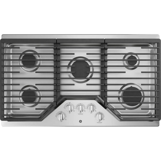 GE JGP5036SLSS 36" Built-In Gas Cooktop with 5 Burners and Dishwasher Safe Grates - Stainless Steel - Curacao