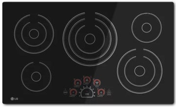 Cocina eléctrica LG LCE3610SB de 36" con superficie lisa radiante, 5 elementos, controles táctiles suaves y zona de calentamiento, color negro