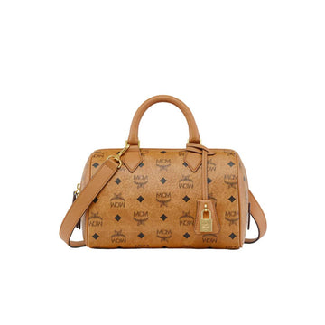 MCM Visetos Small Ella Boston Bag - Cognac
