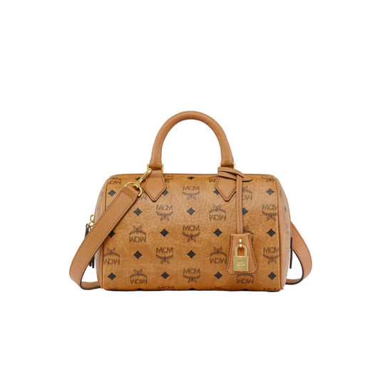 MCM Visetos Small Ella Boston Bag - Cognac