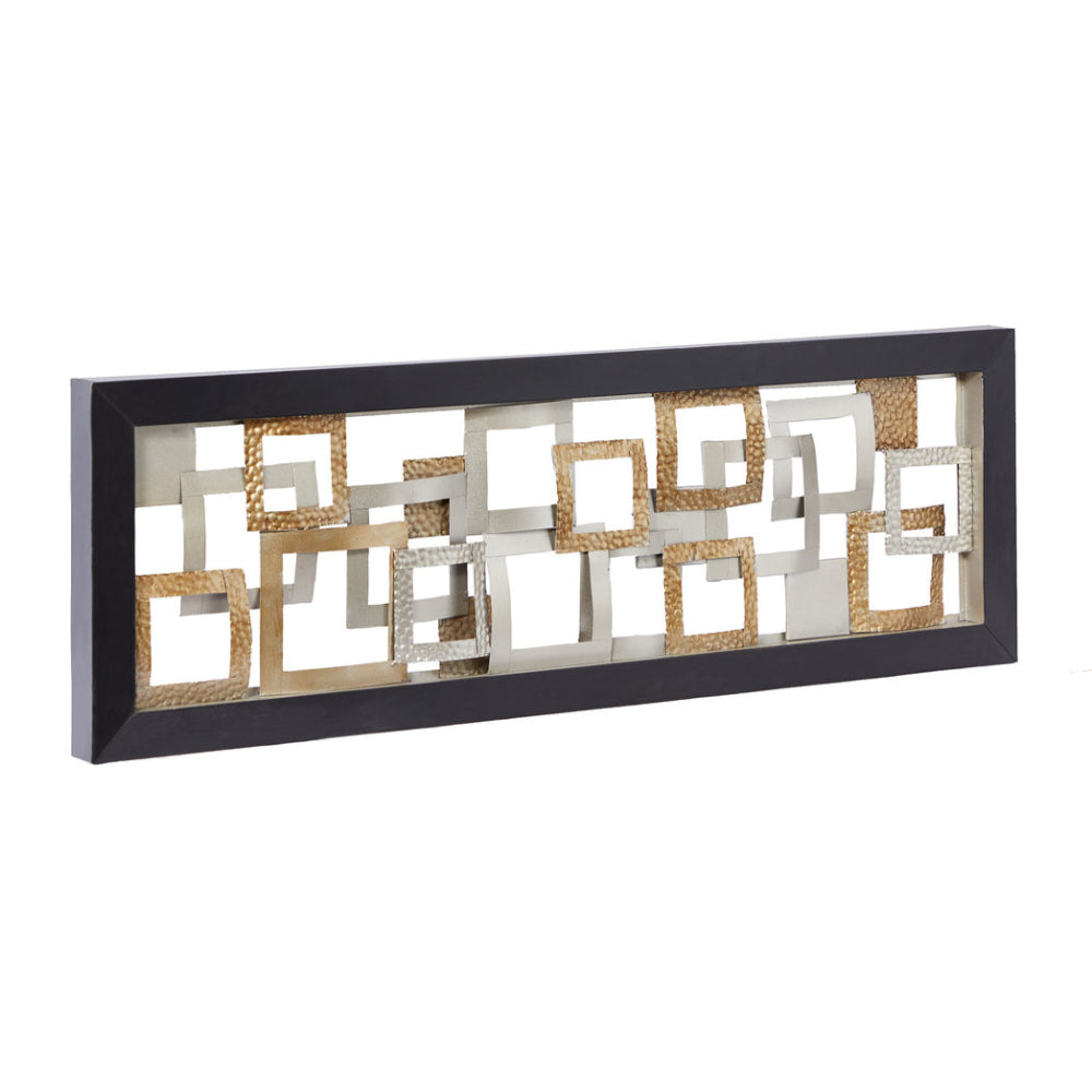 UMA Enterprises Contemporary 48" x 16" Abstract Wall Decor with Black Frame - Gold
