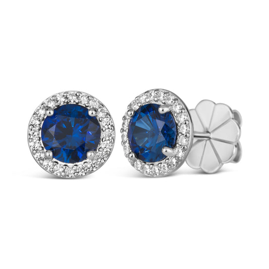 Anna Zuckerman Anastasia 33 Women's 1 ct. Blue Sapphire & 1 ct. Diamond Crystalline Lola Martini Halo Studs in Platinum-Plating over 925 Sterling Silver