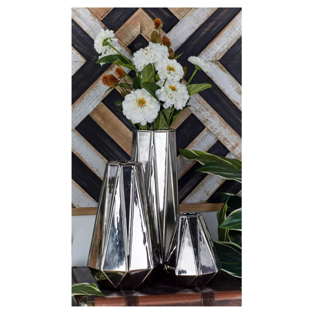 UMA Enterprises Glam Geometric Ceramic Vase (Set of 3) - Silver