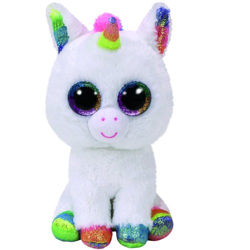 Peluche de unicornio Pixy de tamaño mediano de TY Beanie Boos, color blanco 