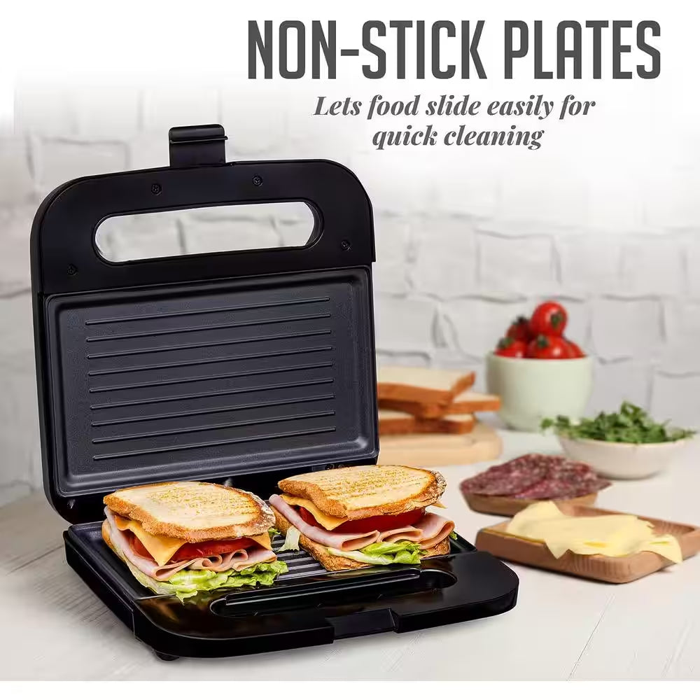 Ovente 750-Watt Panini Press with Non-Stick Hot Plates - Black