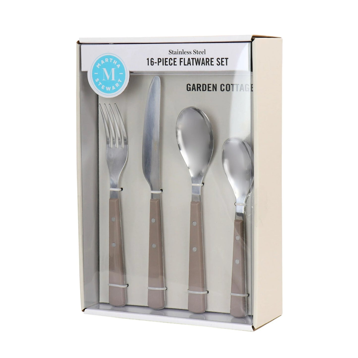 Martha Stewart Garden Cottage Stainless Steel Flatware Set (16-Pieces) - Taupe