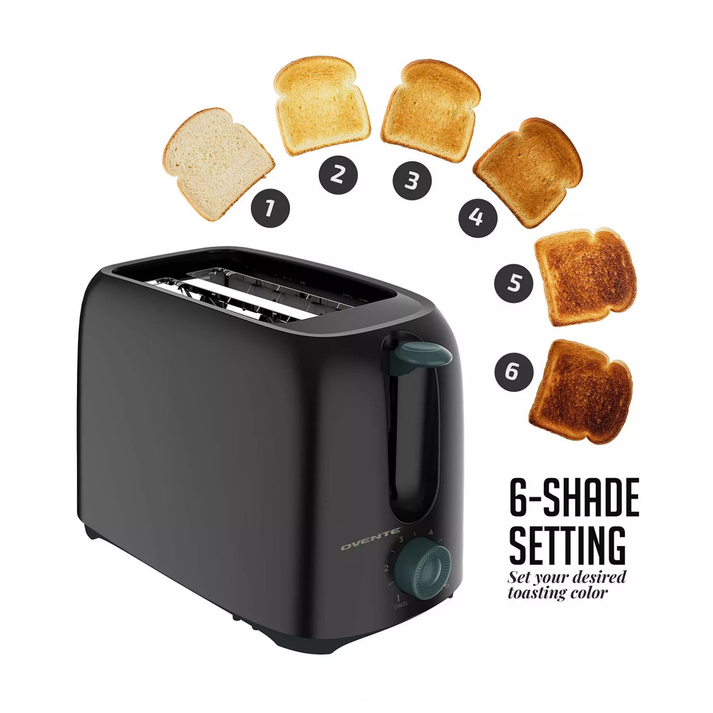 Ovente Electric 2-Slice Toaster Machine with Removable Crumb Tray - Black