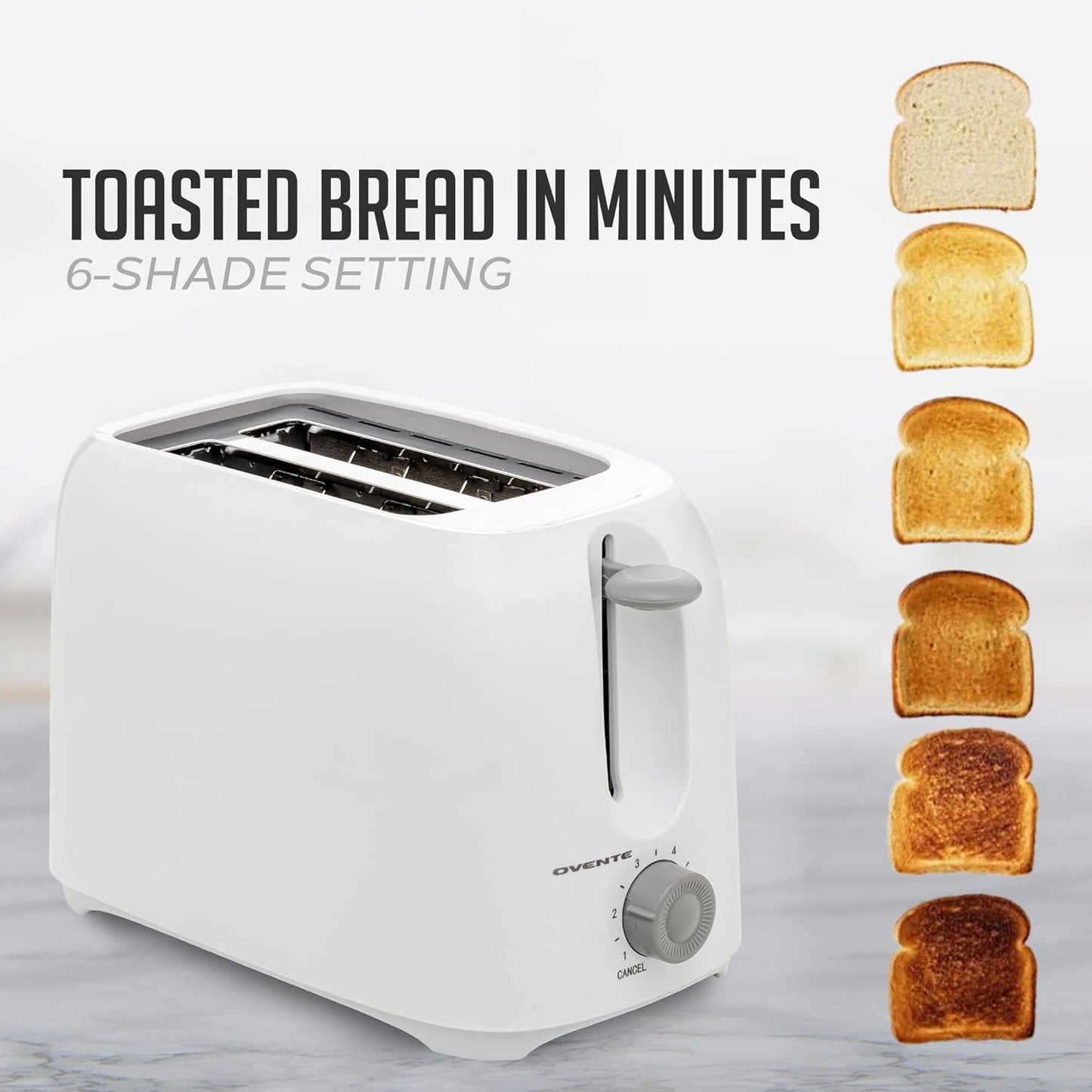 Ovente Electric 2-Slice Toaster Machine with Removable Crumb Tray - White