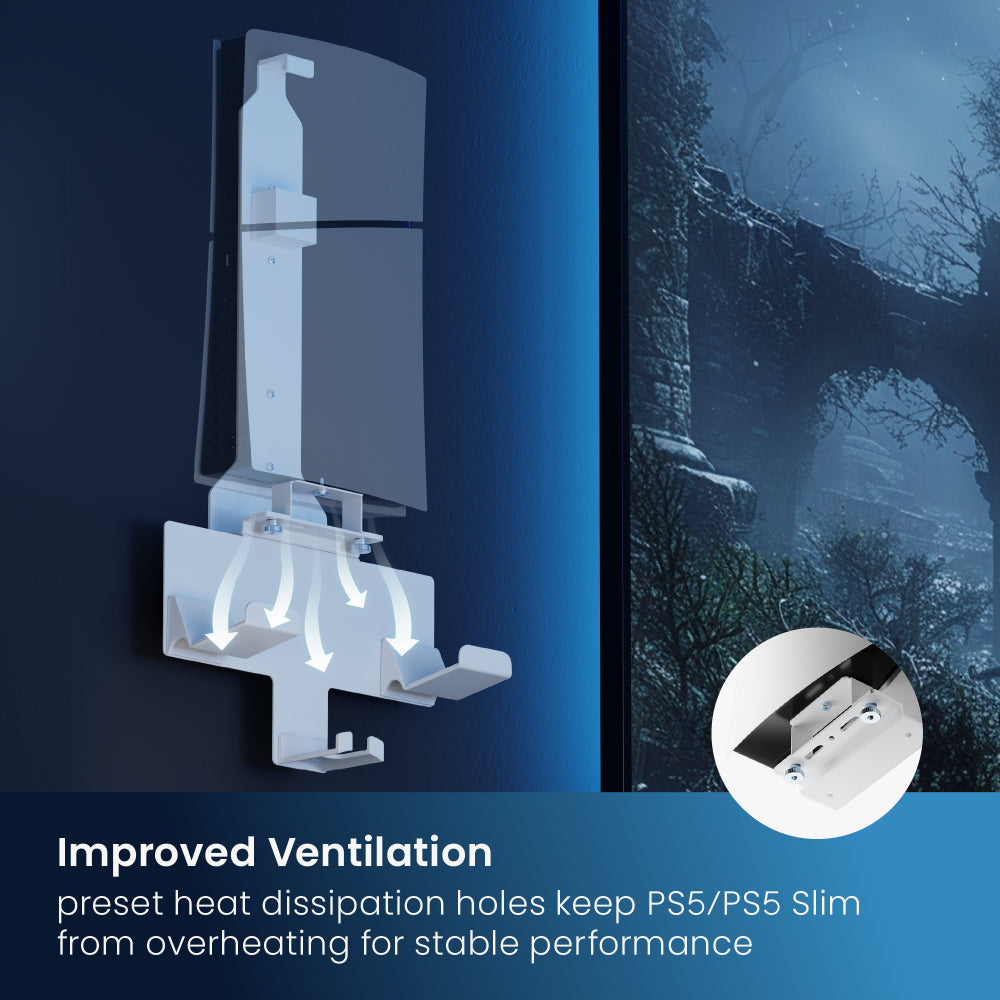 Wallmaster GMA01-PS04 Wall Mounts for PlayStation 5 Slim, PlayStation 5 - Fine Texture White