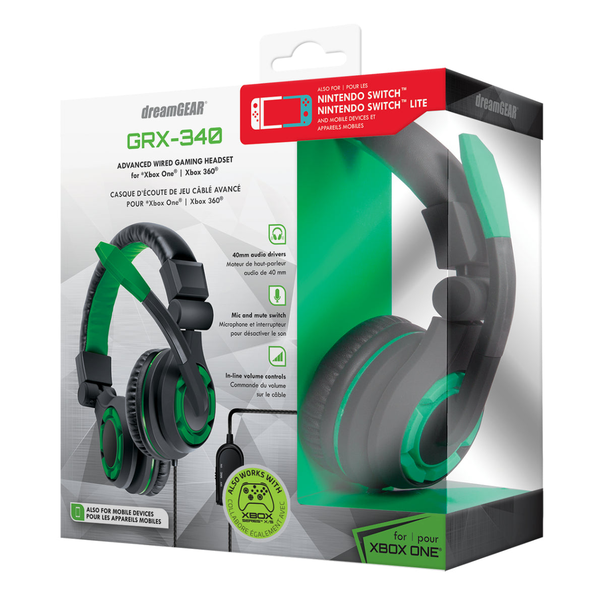 Auriculares con cable para juegos DreamGear DGXB1-6615 GRX-340 con diadema, color negro y verde