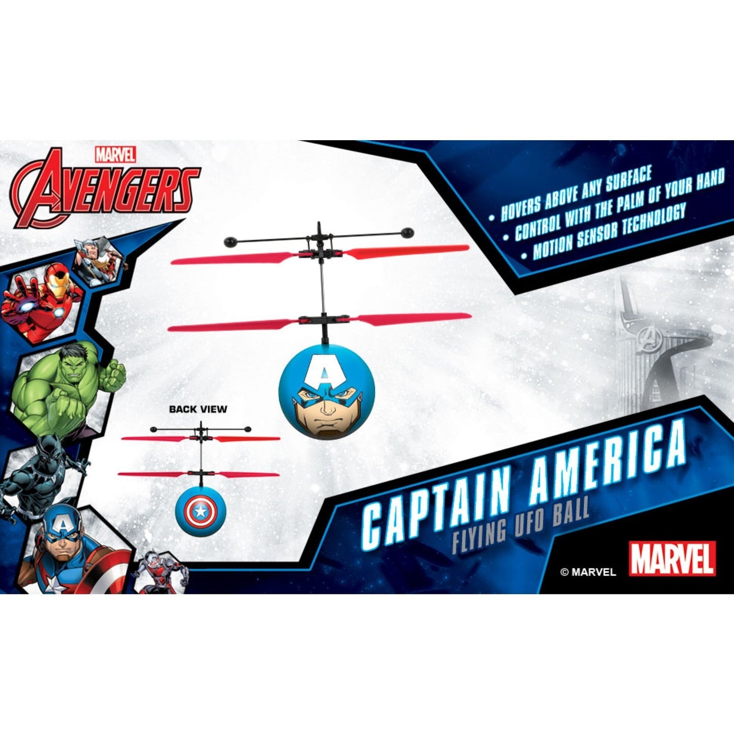 Helicóptero con bola ovni IR del Capitán América de Marvel Avengers de World Tech Toys