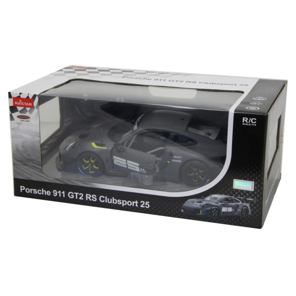 Coche de juguete a control remoto Porsche 911 GT2 RS Clubsport 25 de Rastar RC a escala 1:24, color gris