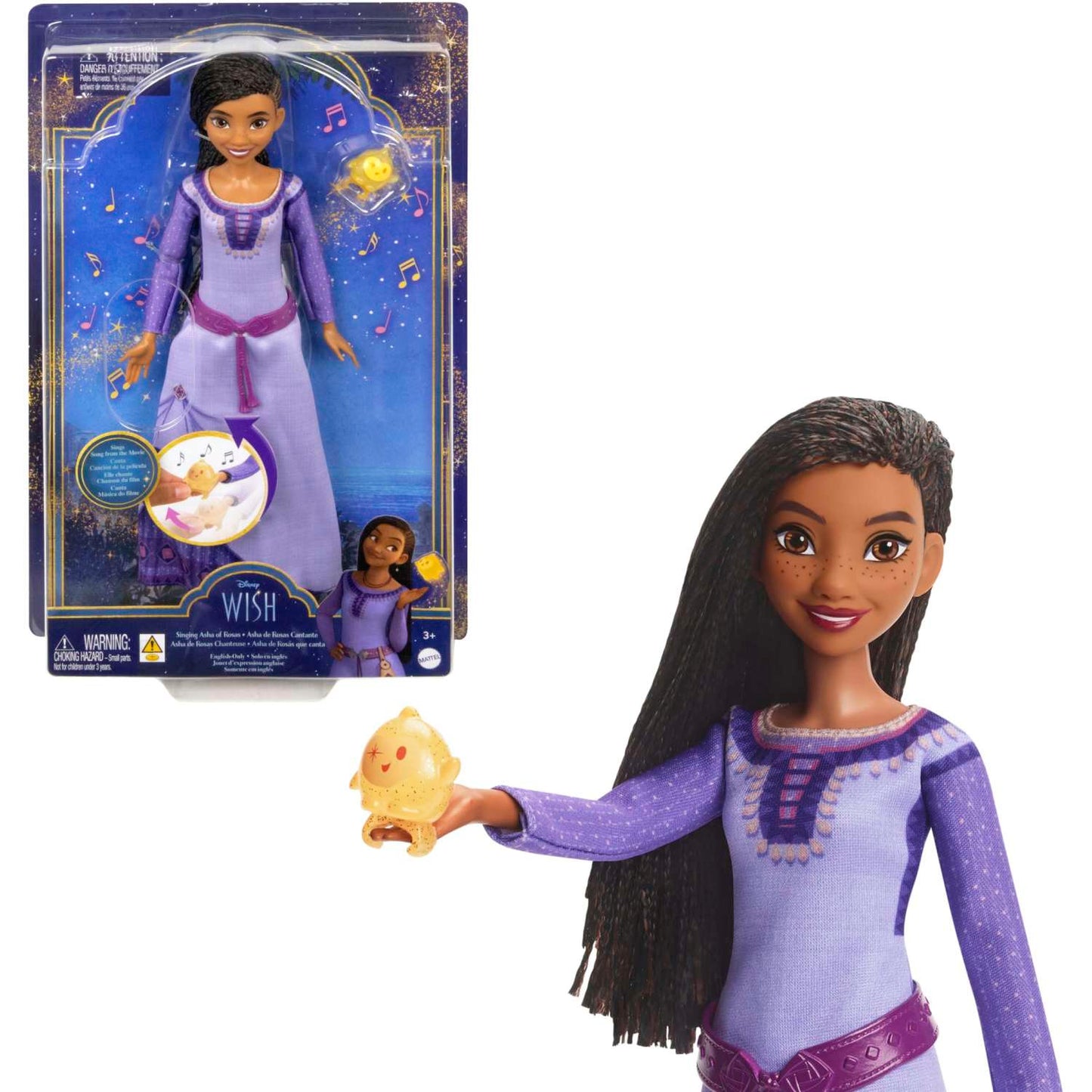 Muñeca de moda y figura de estrella con atuendo extraíble de Asha de Rosas cantante de Disney Wish