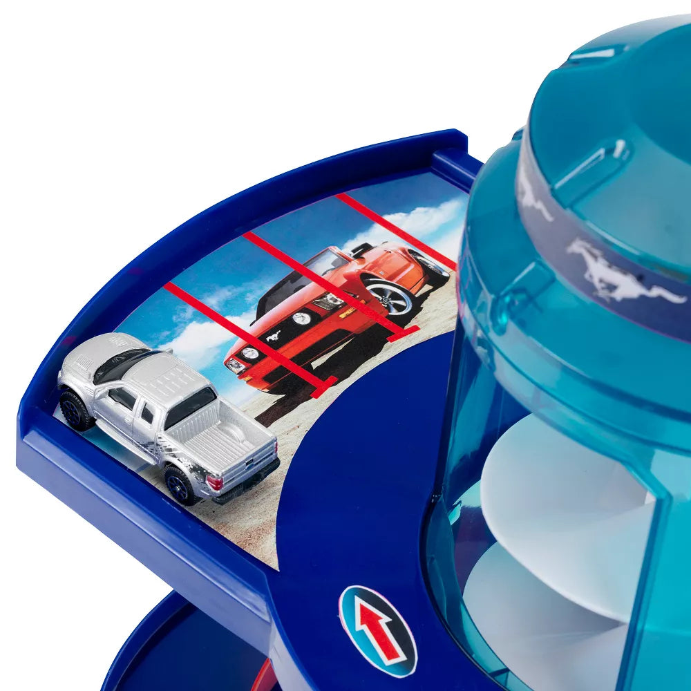 Ford Car Service Helix Shaped Multi Story Parking Garage Playset with 2 Cars