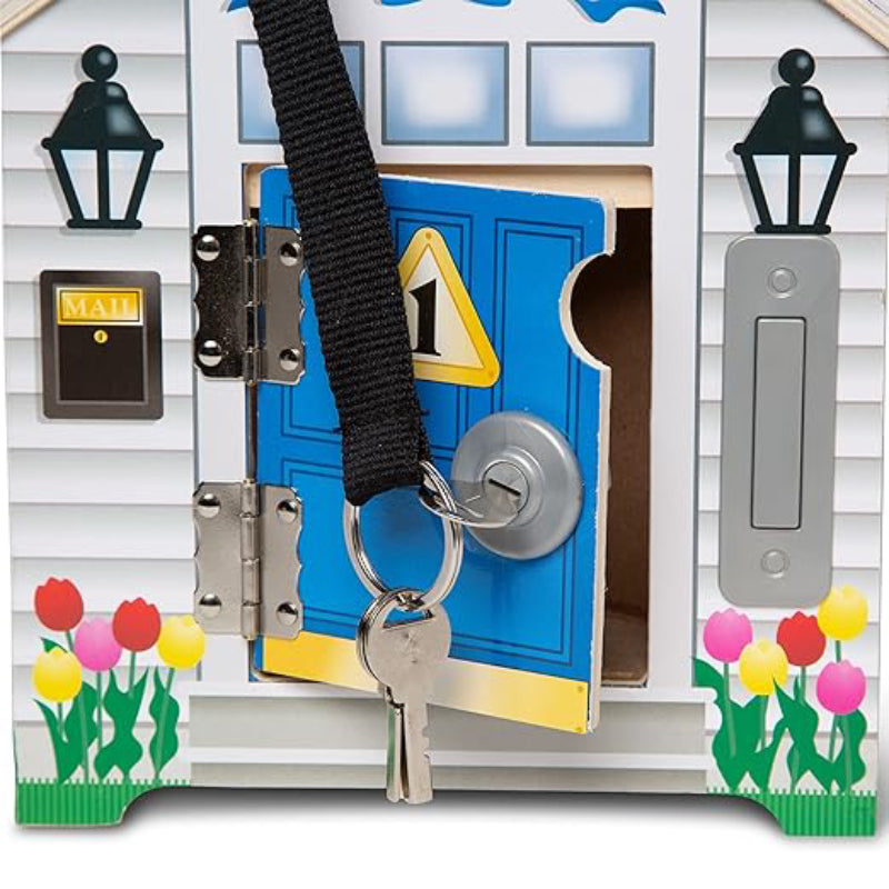 Melissa & Doug Take-Along Wooden Doorbell Dollhouse with 4 Poseable Dolls