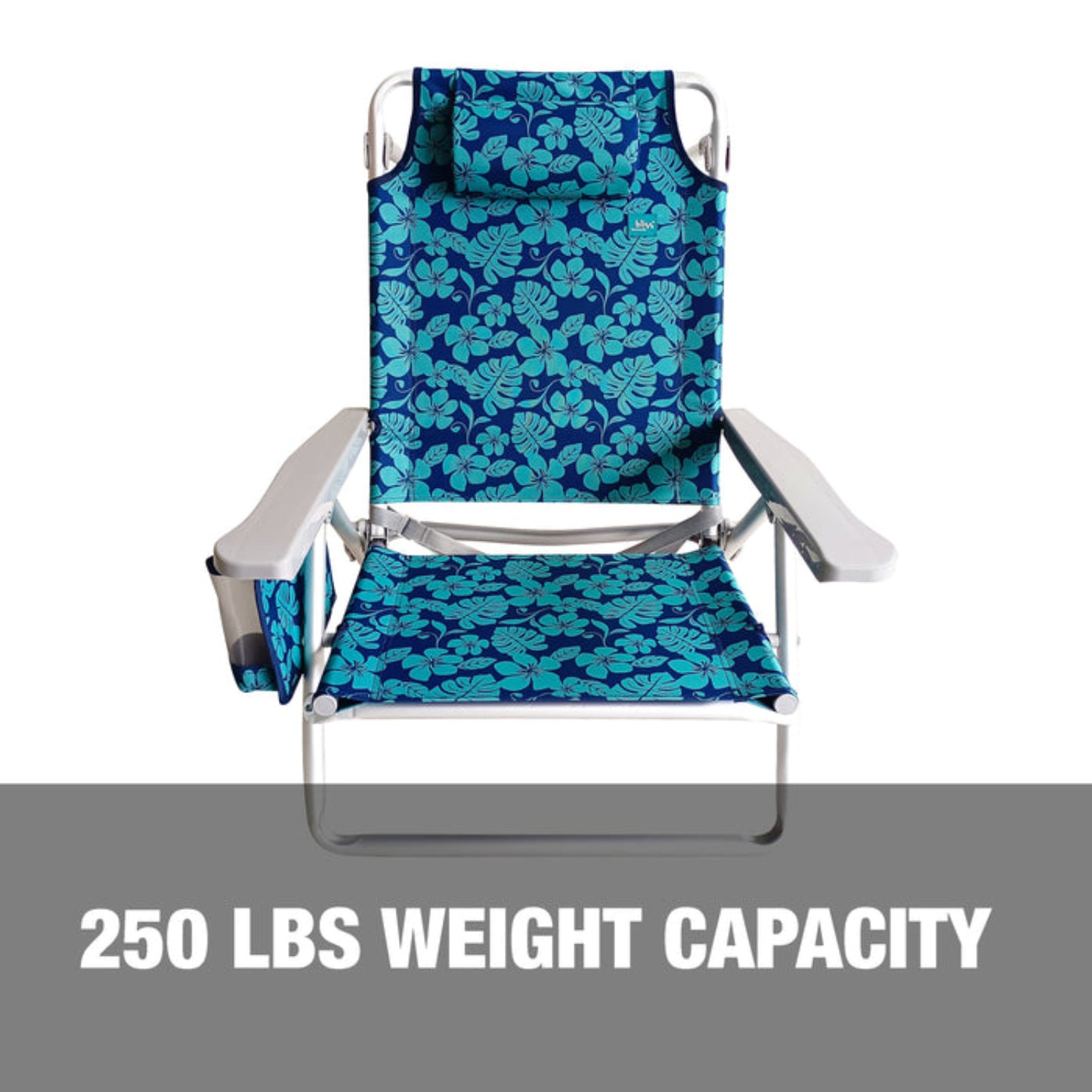 Bliss Hammocks Folding Beach Chair with Towel Rack and Side Pocket - Blue Flowers