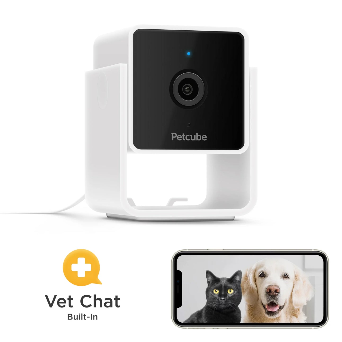 Cámara inteligente para mascotas Petcube CAM HD con servicio de atención al cliente 24 horas al día, 7 días a la semana, color blanco y negro