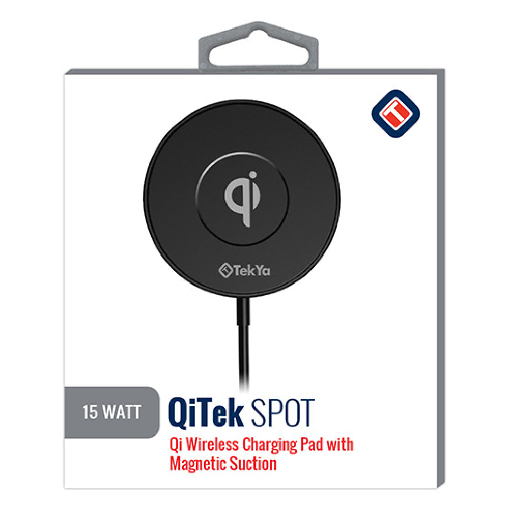 Base de carga inalámbrica Qi Tekya Qitek Spot 15W con succión magnética, color negro