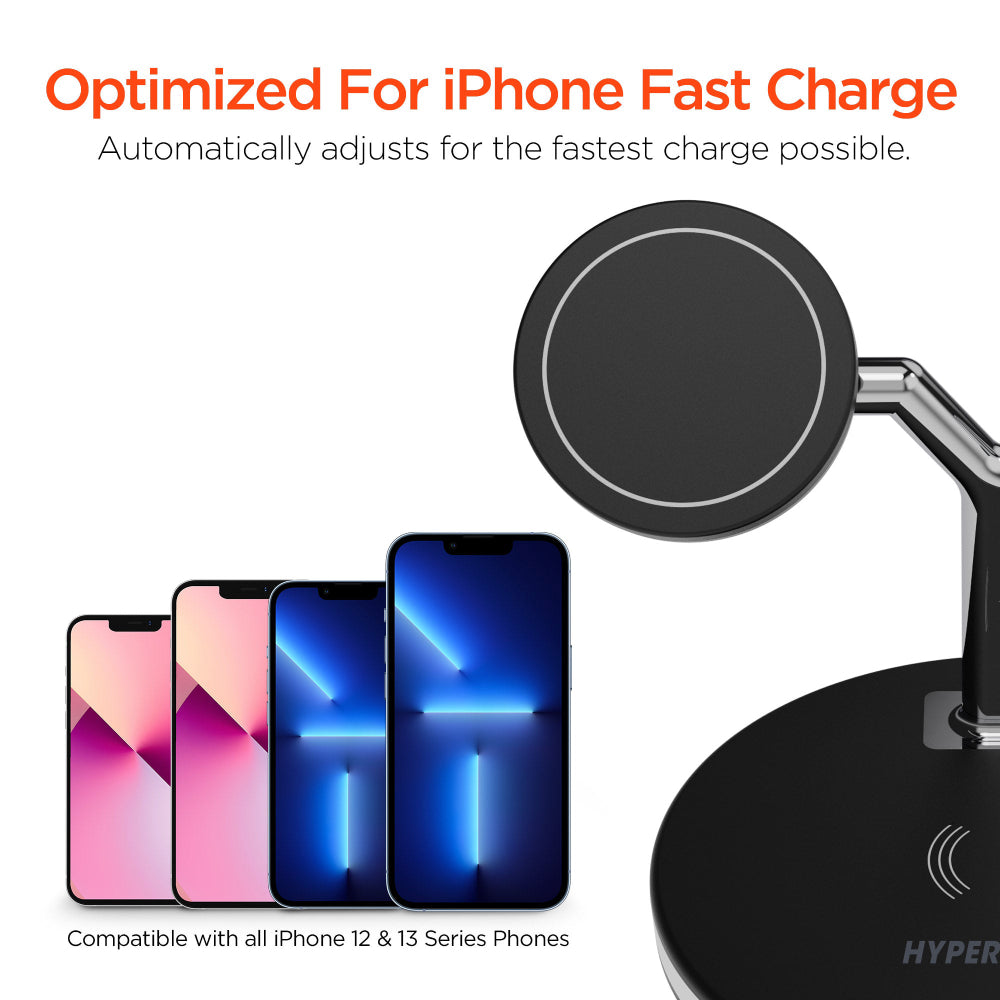 HyperGear MaxCharge 3-in-1 Wireless Charging Stand with 15W Magnetic Wireless Fast Charge - Black