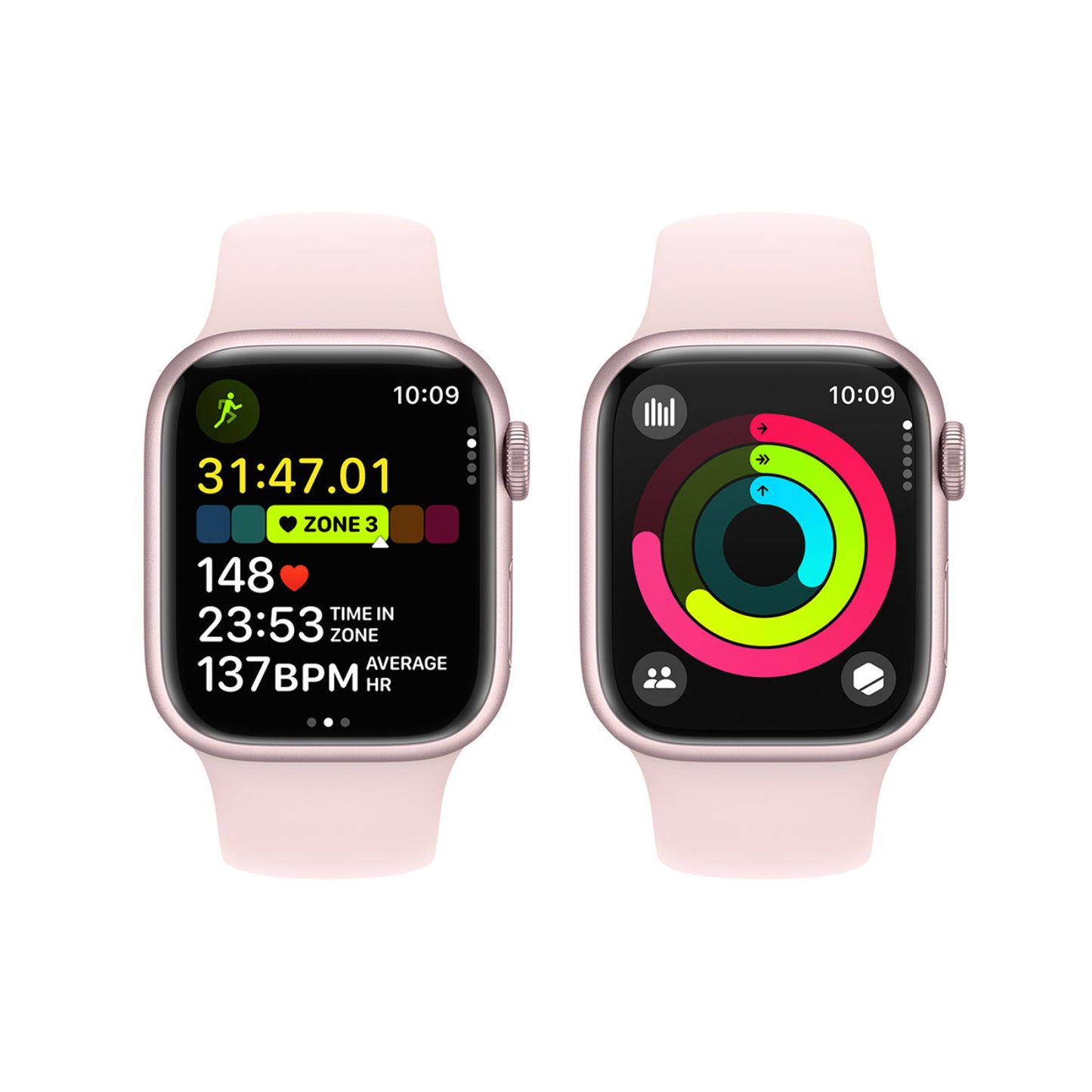 Reloj inteligente unisex Apple Series 9 de 41 mm con caja de aluminio rosa y correa deportiva rosa claro (talla pequeña/mediana), GPS y conexión celular