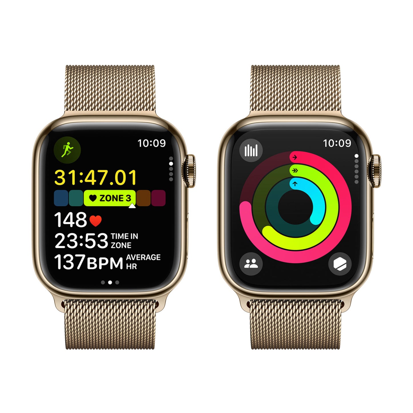 Reloj inteligente unisex Apple Series 9 con caja de acero inoxidable dorado de 45 mm y correa milanesa dorada, GPS y conexión celular