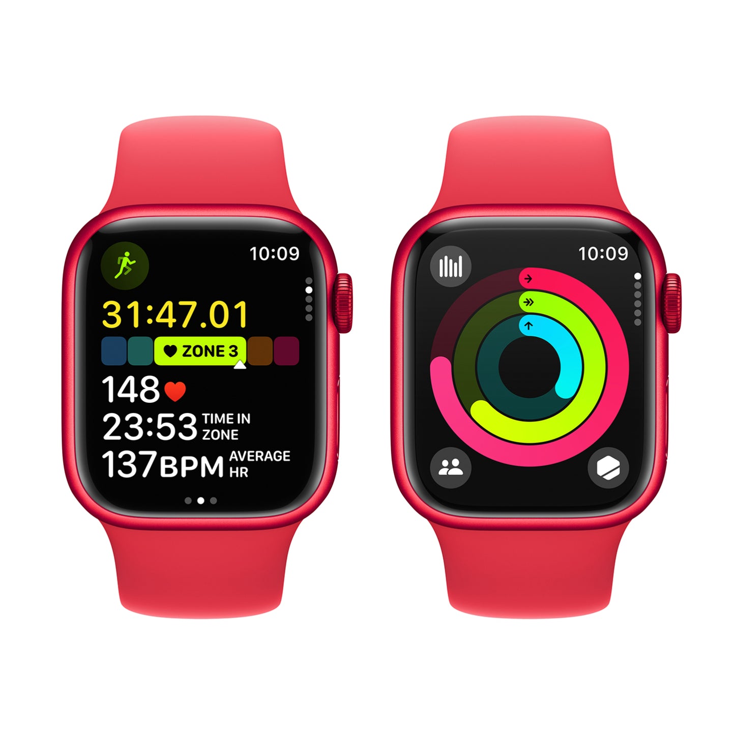 Reloj inteligente unisex Apple Series 9 con caja de aluminio de 41 mm y correa deportiva (talla pequeña/mediana), GPS, color rojo