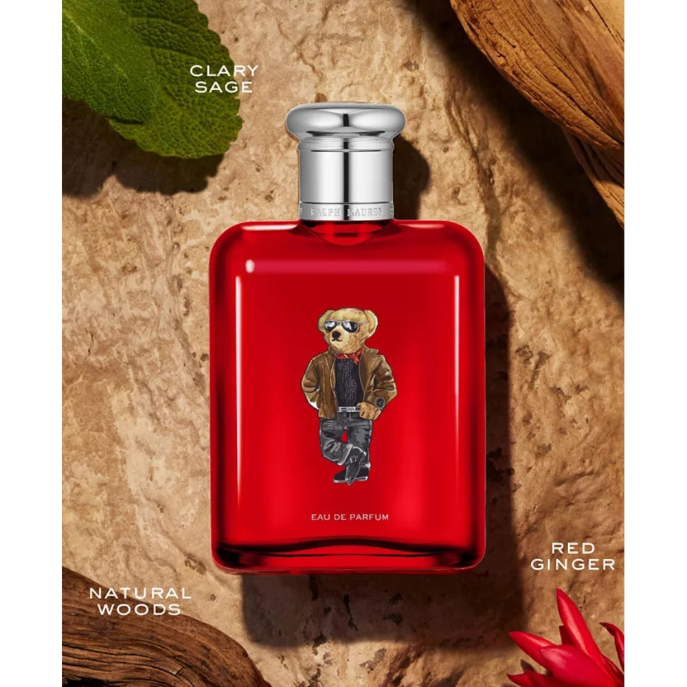 Ralph Lauren Polo Red Eau de Parfum para hombre de 4,2 oz Edición limitada Bear Spray