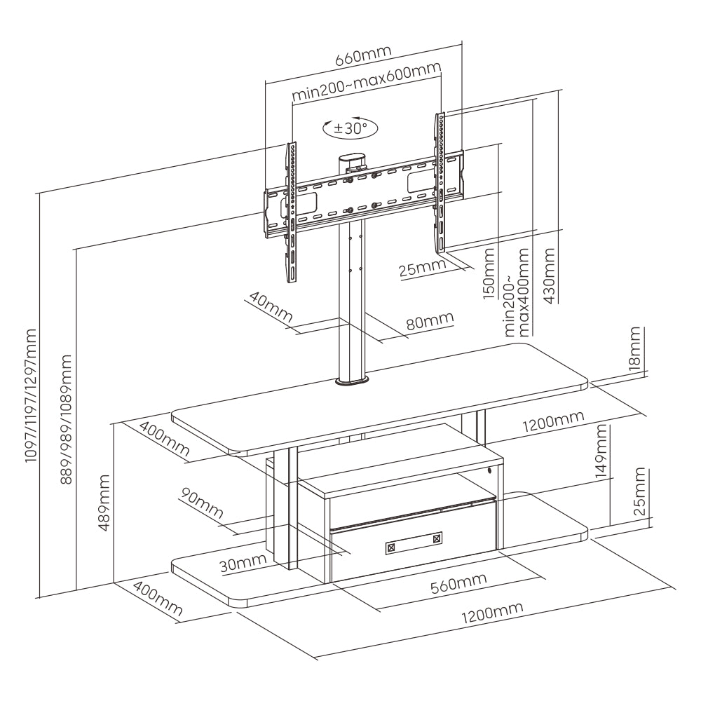 LUMI Entertainment Center TV Stand - Black/Walnut