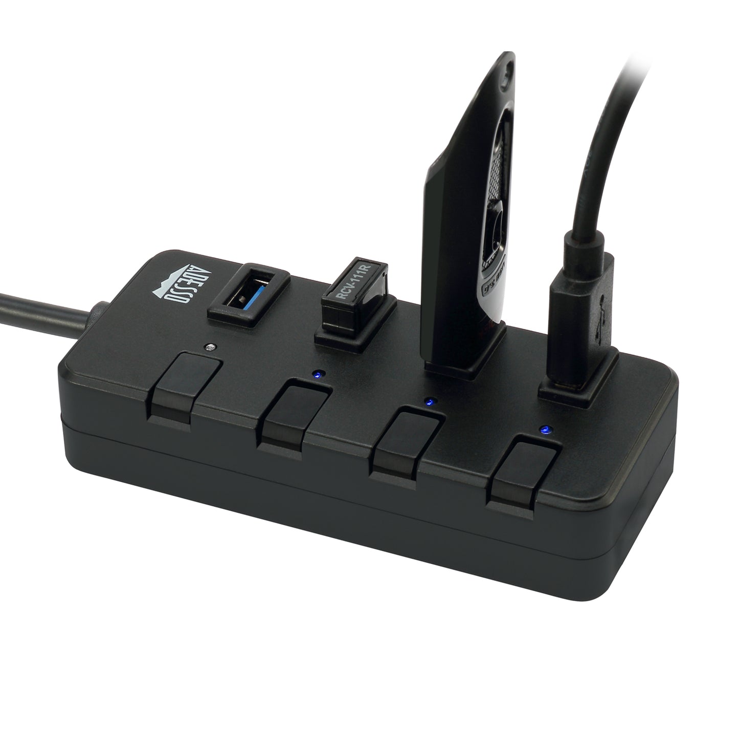 Concentrador USB de 4 puertos Adesso AUH-3040, color negro 