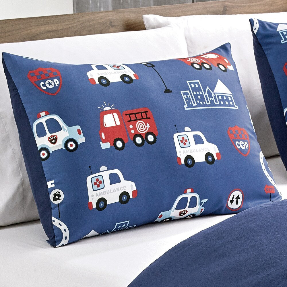 Esca Firetruck Twin Size 3-Piece Comforter Set - Blue