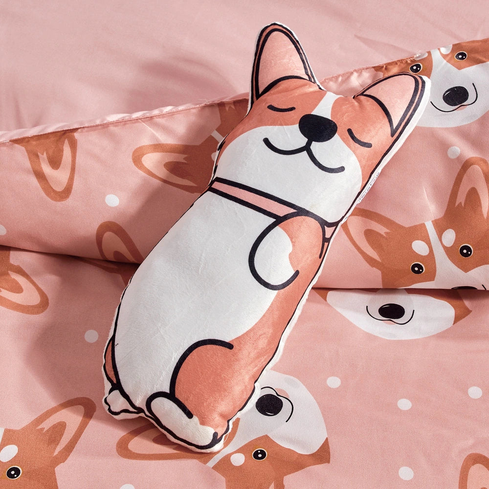 Esca Corgi Full/Queen Size 4-Piece Comforter Set - Pink