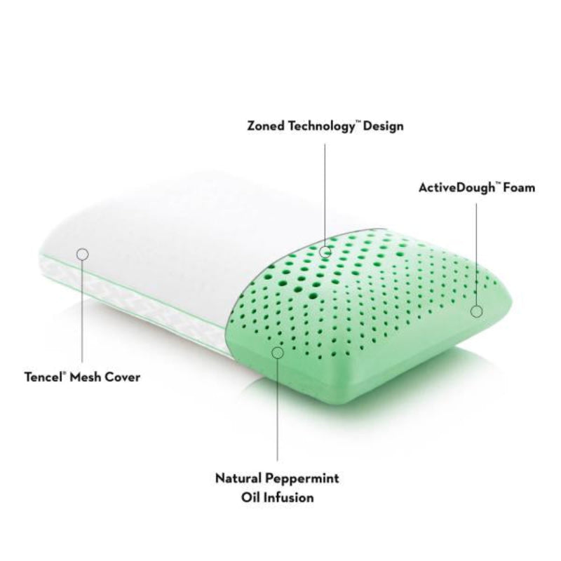 Malouf Zoned Activedough Peppermint Oil Infused Queen Size Memory Foam Pillow - White