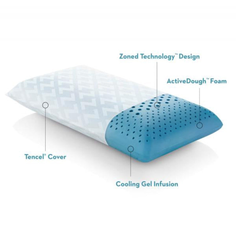 Malouf Zoned ActiveDough Cooling Gel Infused Queen Size Memory Foam Pillow - White