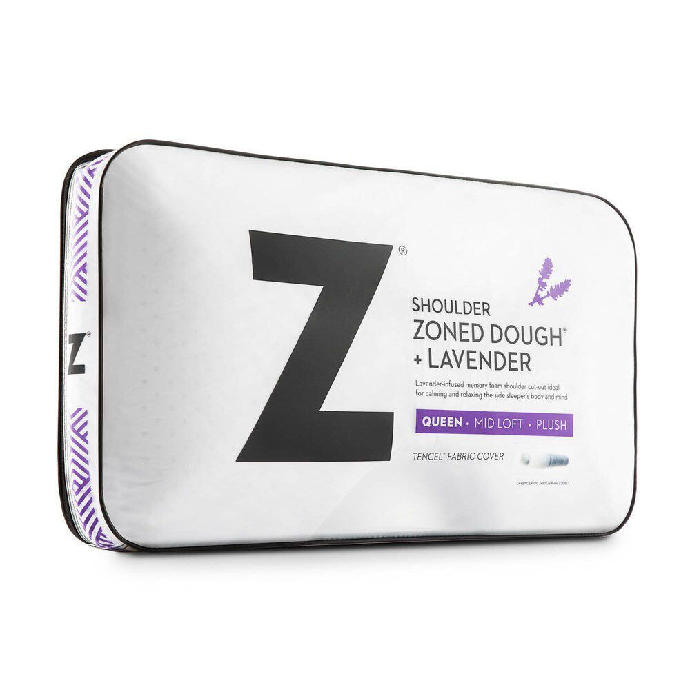 Malouf Zoned Dough Lavender Queen Size Memory Foam Shoulder Pillow - White