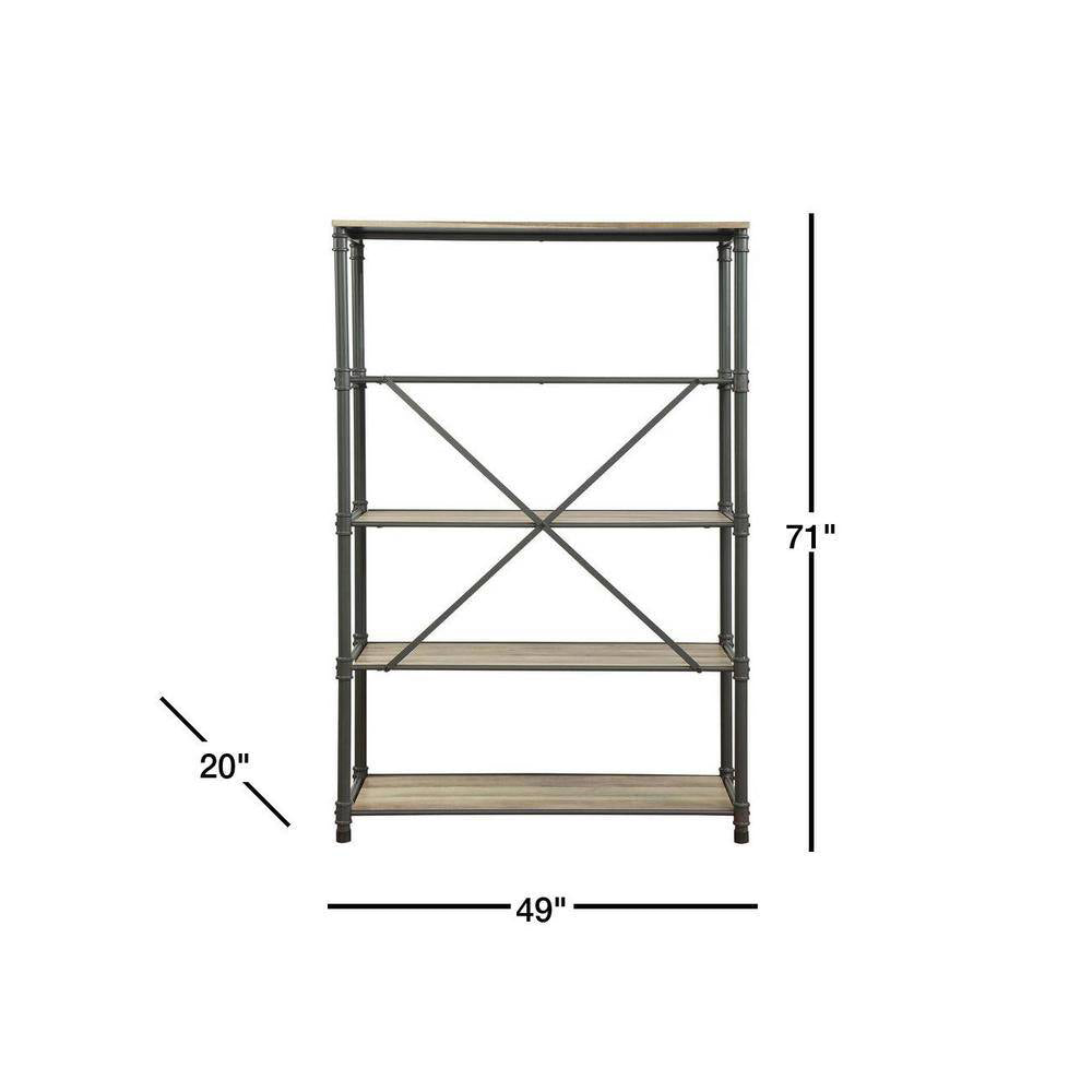 Estantería de cuatro niveles Itzel de 49" x 20" x 71" de Acme Furniture, gris arena y roble antiguo