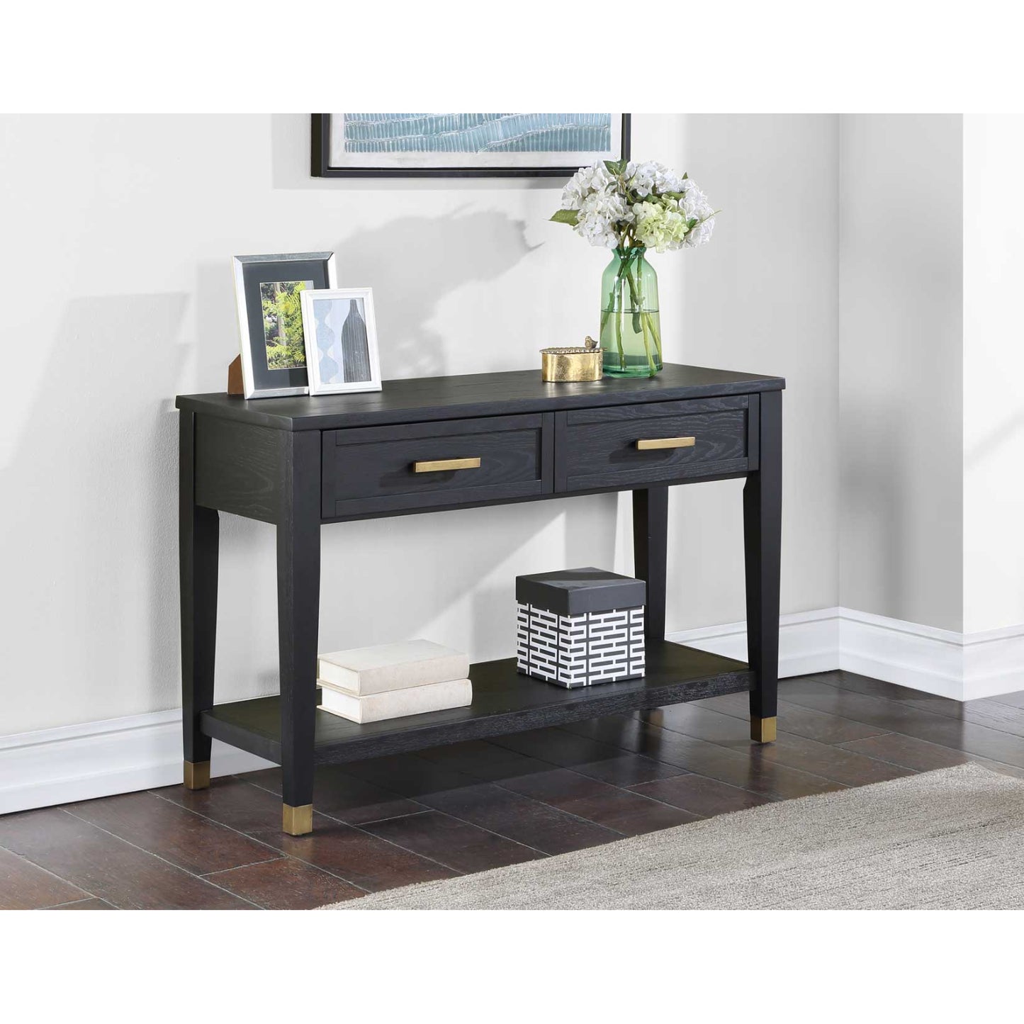 Yves 48" Sofa Table with Open Shelf and 2 Drawers by Steve Silver Company - Charcoal