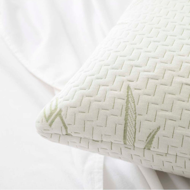 Spirit Linen Bamboo Memory Foam Pillow - White/Light Green Leaves