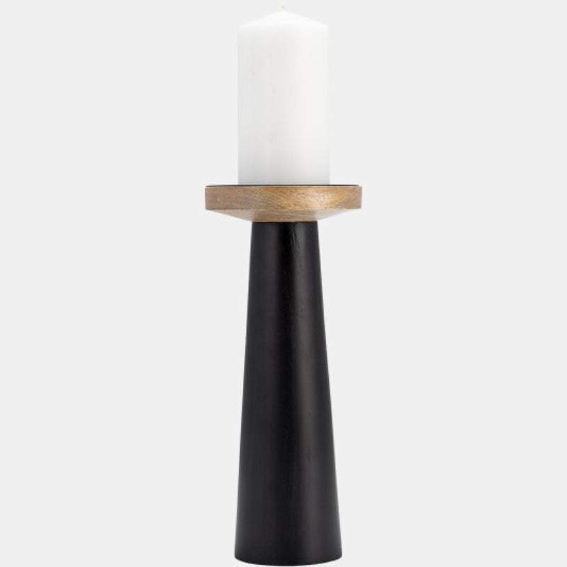 Sagebrook Home Contemporary 12" Flat Wood Candle Holder Stand in Ceramic - Black/Natural