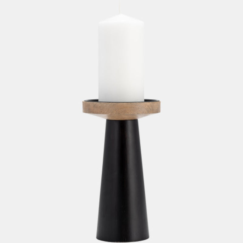 Sagebrook Home Contemporary 9" Flat Wood Candle Holder Stand in Ceramic - Black/Natural