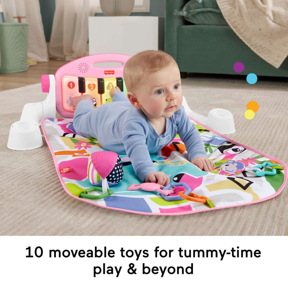 Fisher-Price 4-in-1 Glow and Grow Kick and Play Piano Gym Baby Playmat with Musical Learning Toy - Pink