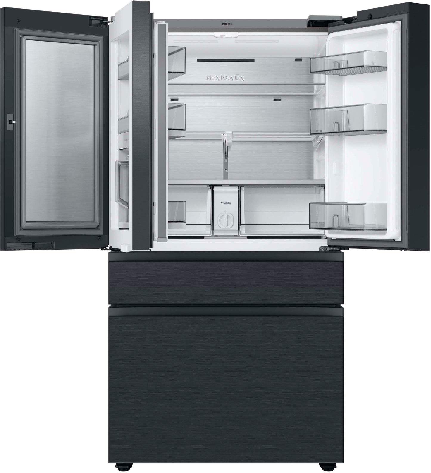 Samsung - Refrigerador inteligente BESPOKE de 29 pies cúbicos, 4 puertas y puertas francesas con Family Hub - Acero negro mate